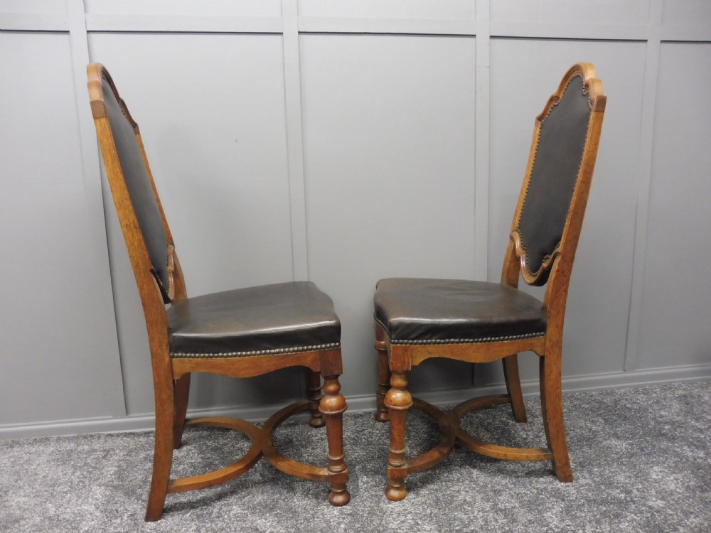 SET OF 8 EDWARDIAN OAK AND LEATHER DINING CHAIRS View IX