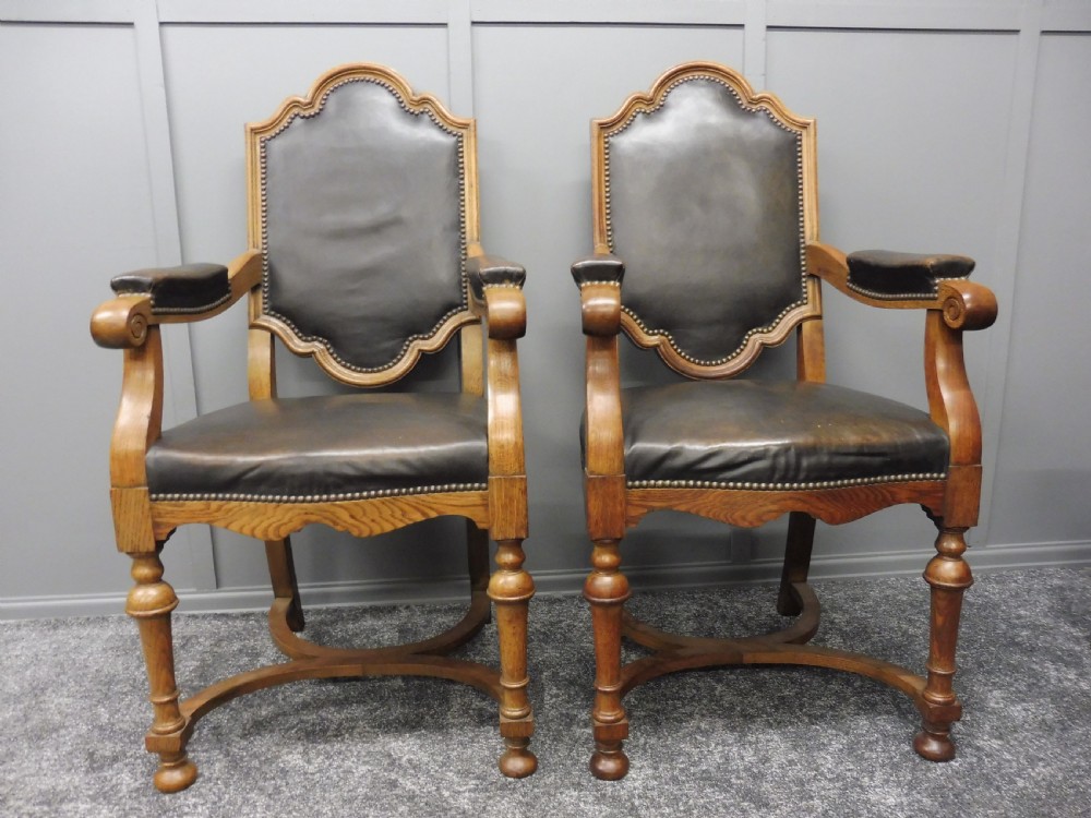 SET OF 8 EDWARDIAN OAK AND LEATHER DINING CHAIRS View XIV