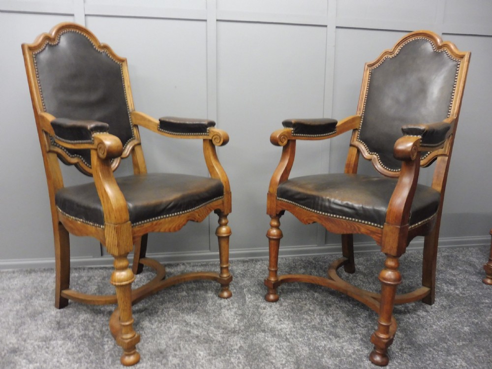SET OF 8 EDWARDIAN OAK AND LEATHER DINING CHAIRS View XV