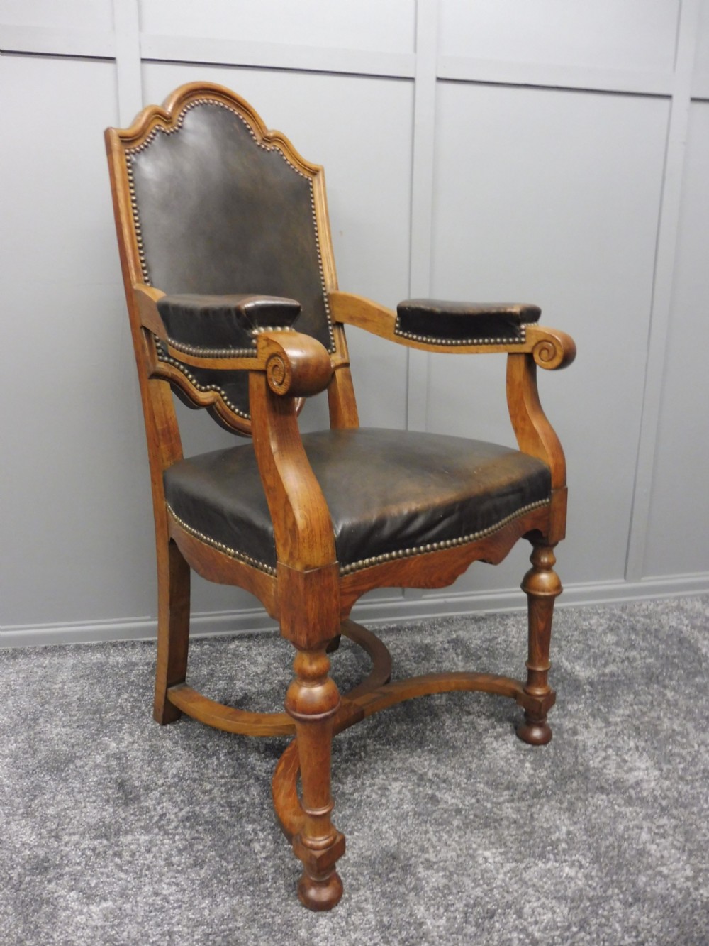 SET OF 8 EDWARDIAN OAK AND LEATHER DINING CHAIRS View XVIII