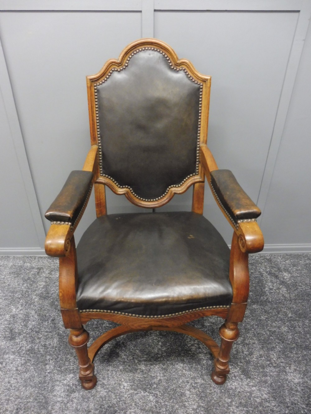 SET OF 8 EDWARDIAN OAK AND LEATHER DINING CHAIRS View XIX