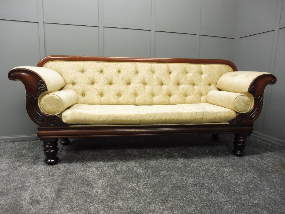 MID 19TH CENTURY COUNTRY HOUSE  SCROLL END SOFA 