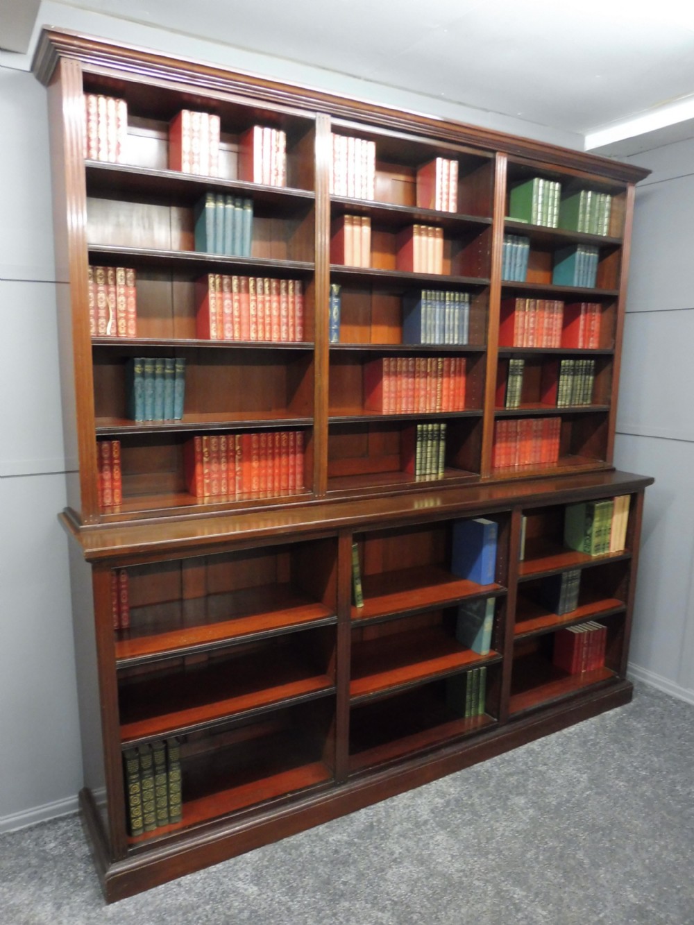 LARGE VICTORIAN MAHOGANY OPEN LIBRARY BOOKCASE