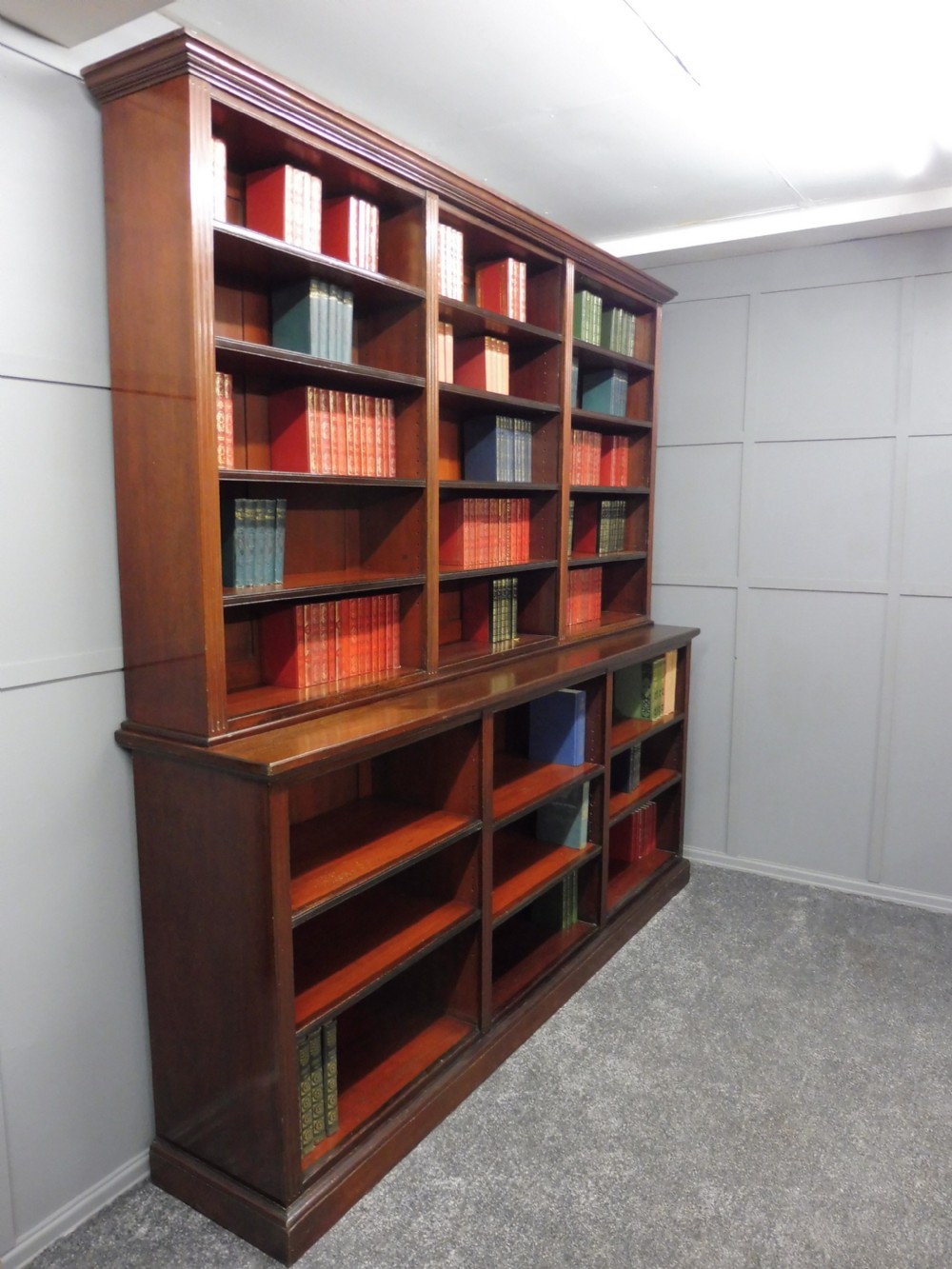 LARGE VICTORIAN MAHOGANY OPEN LIBRARY BOOKCASE View II