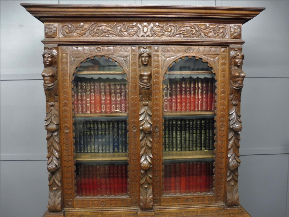 CARVED VICTORIAN OAK BOOKCASE View V