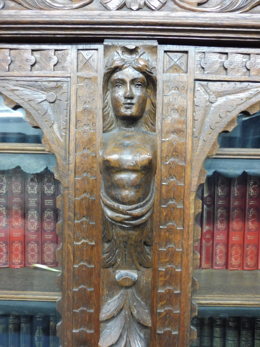 CARVED VICTORIAN OAK BOOKCASE View IX