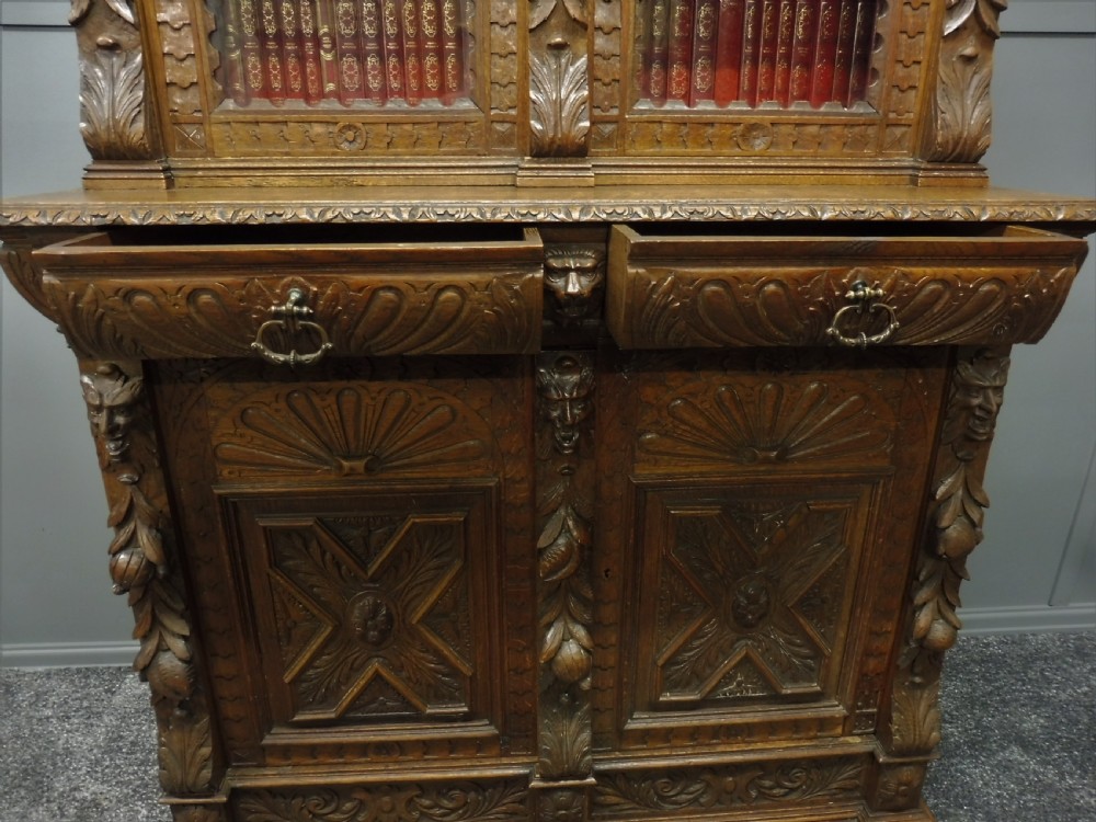 CARVED VICTORIAN OAK BOOKCASE View XIII