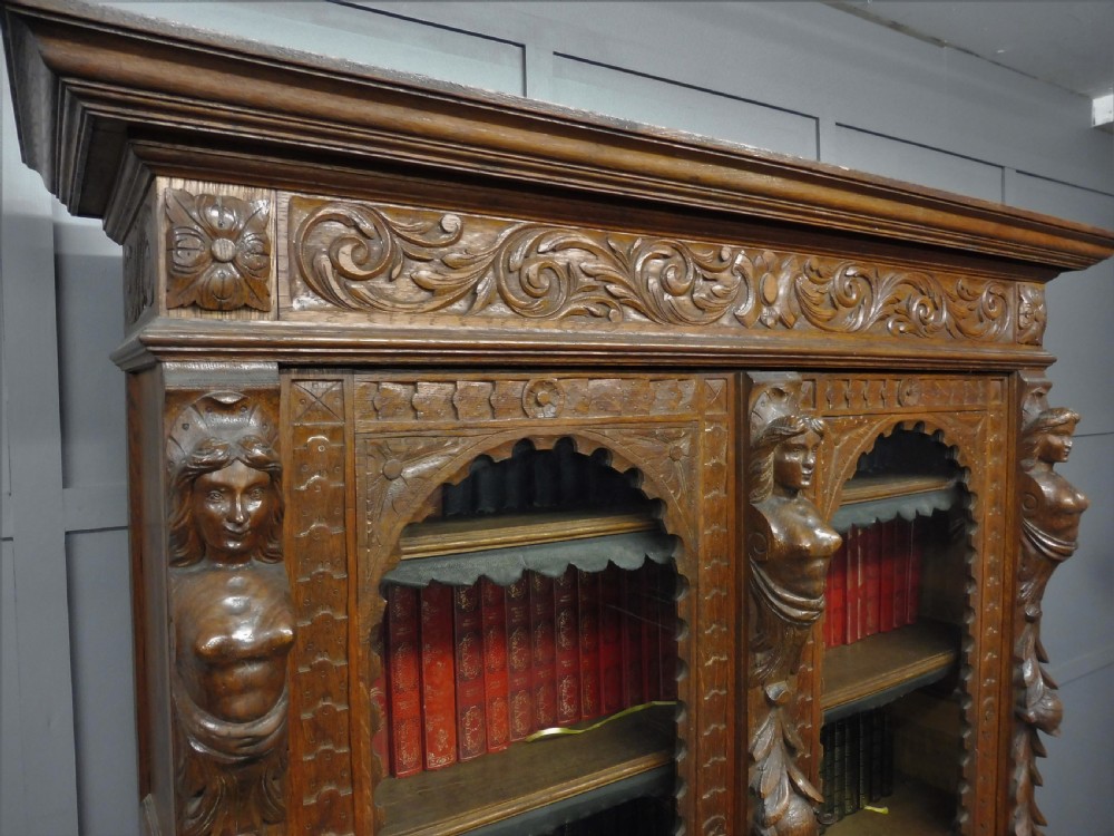 CARVED VICTORIAN OAK BOOKCASE View XVII