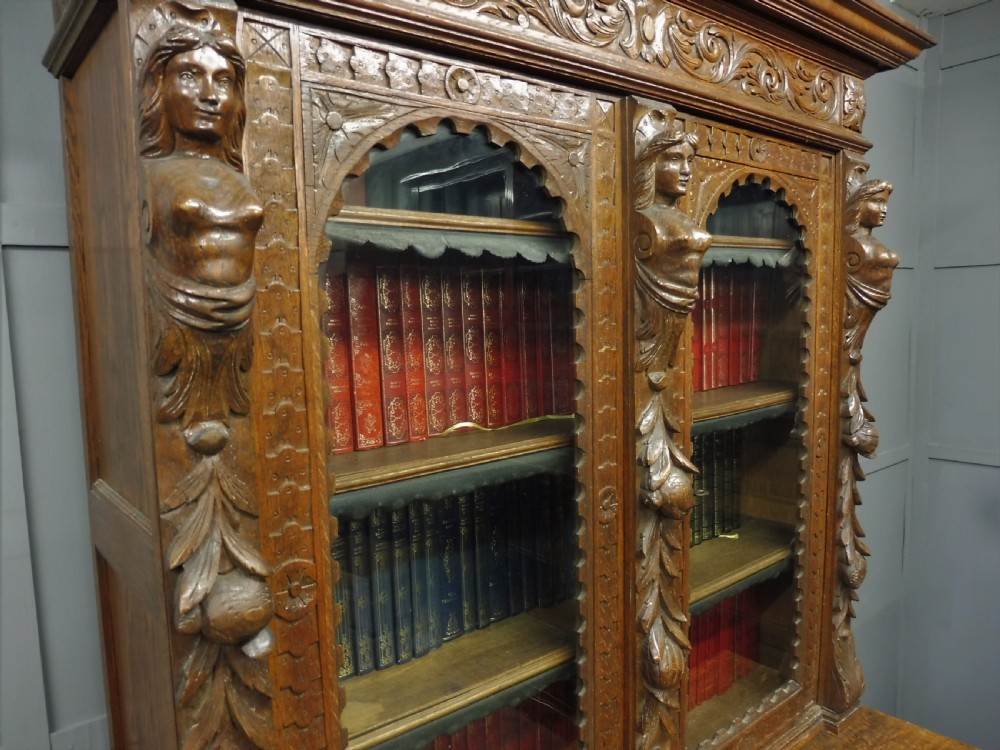 CARVED VICTORIAN OAK BOOKCASE View XVIII