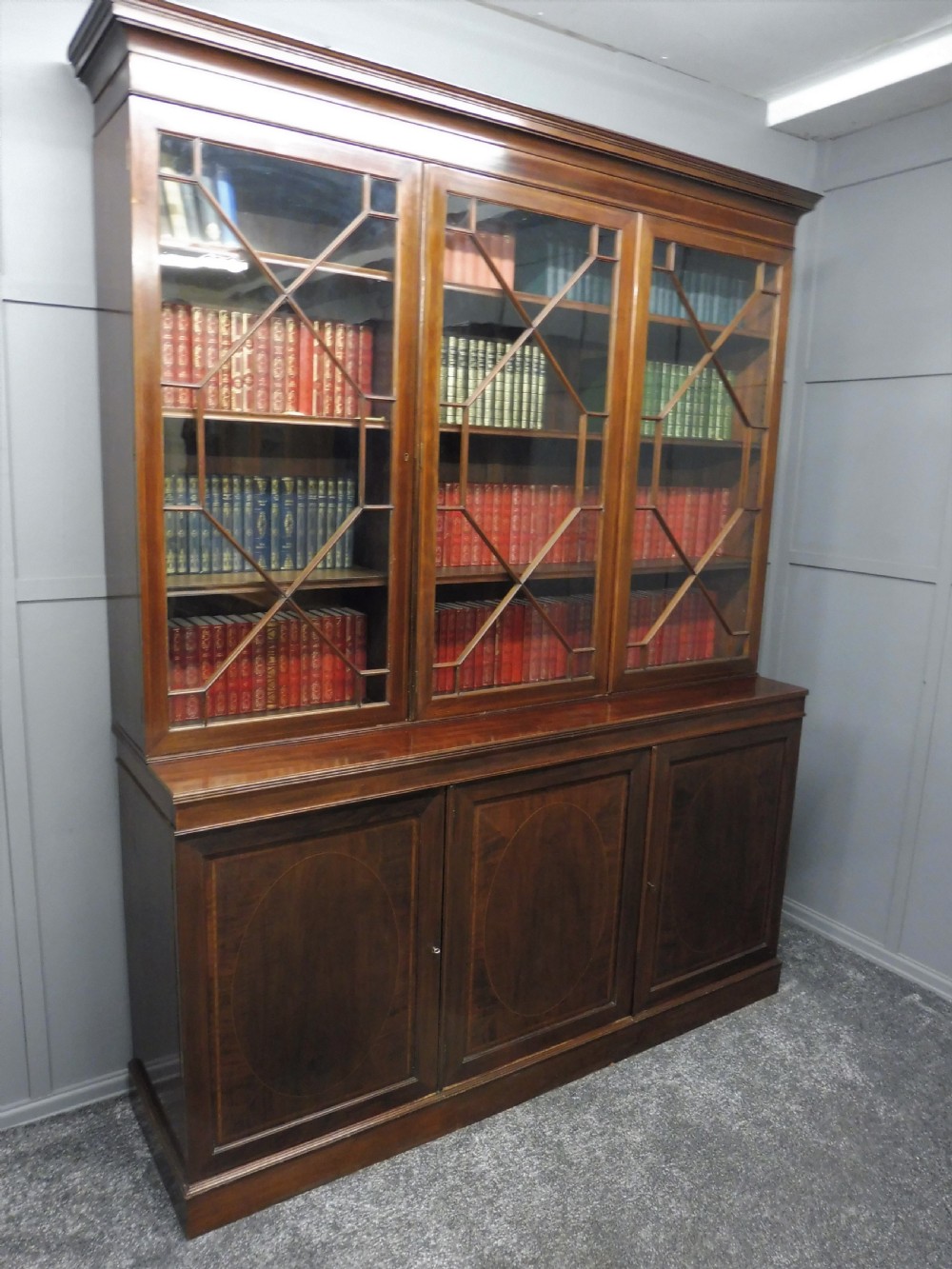 LARGE EDWARDIAN INLAID LIBRARY BOOKCASE