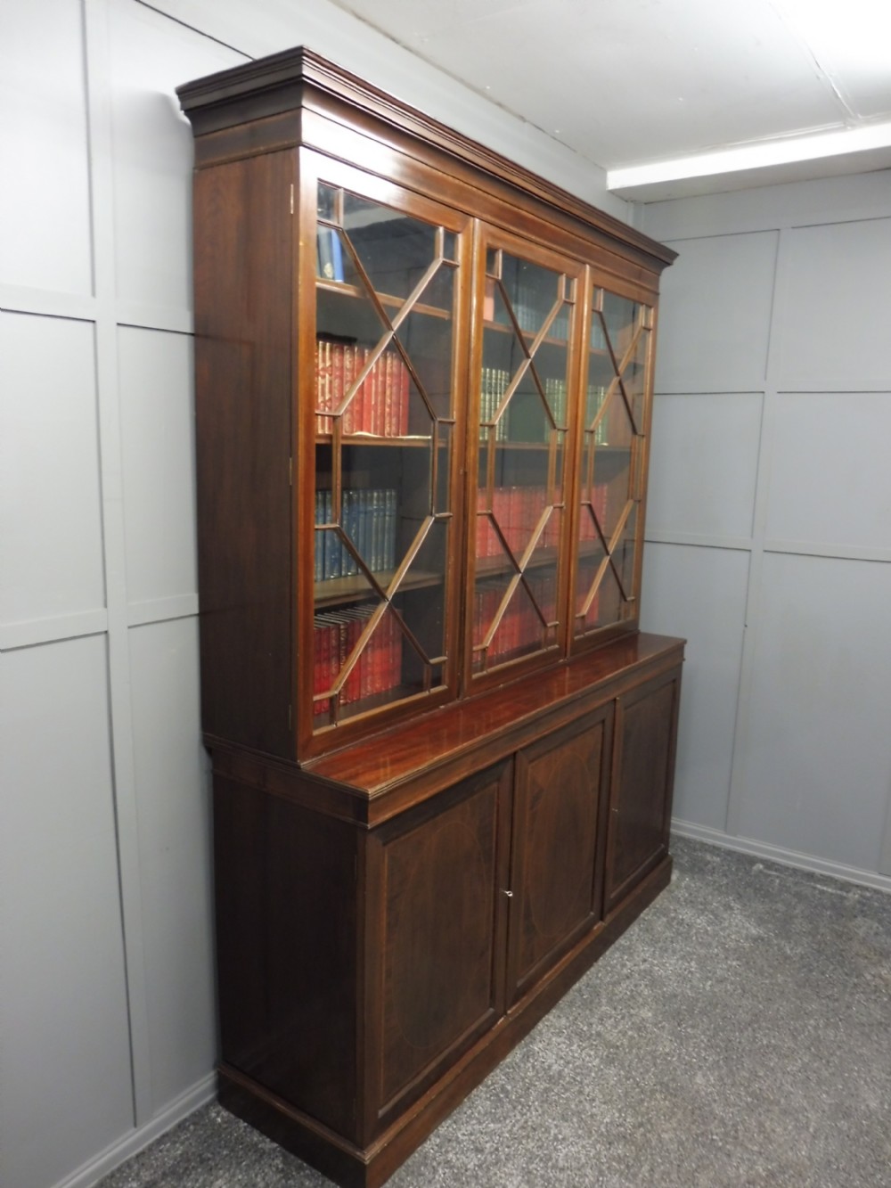 LARGE EDWARDIAN INLAID LIBRARY BOOKCASE View II