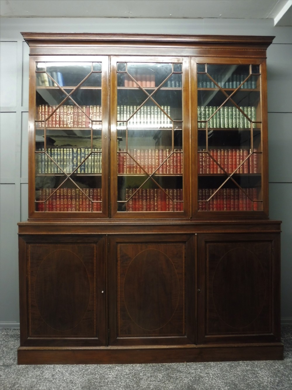 LARGE EDWARDIAN INLAID LIBRARY BOOKCASE View III