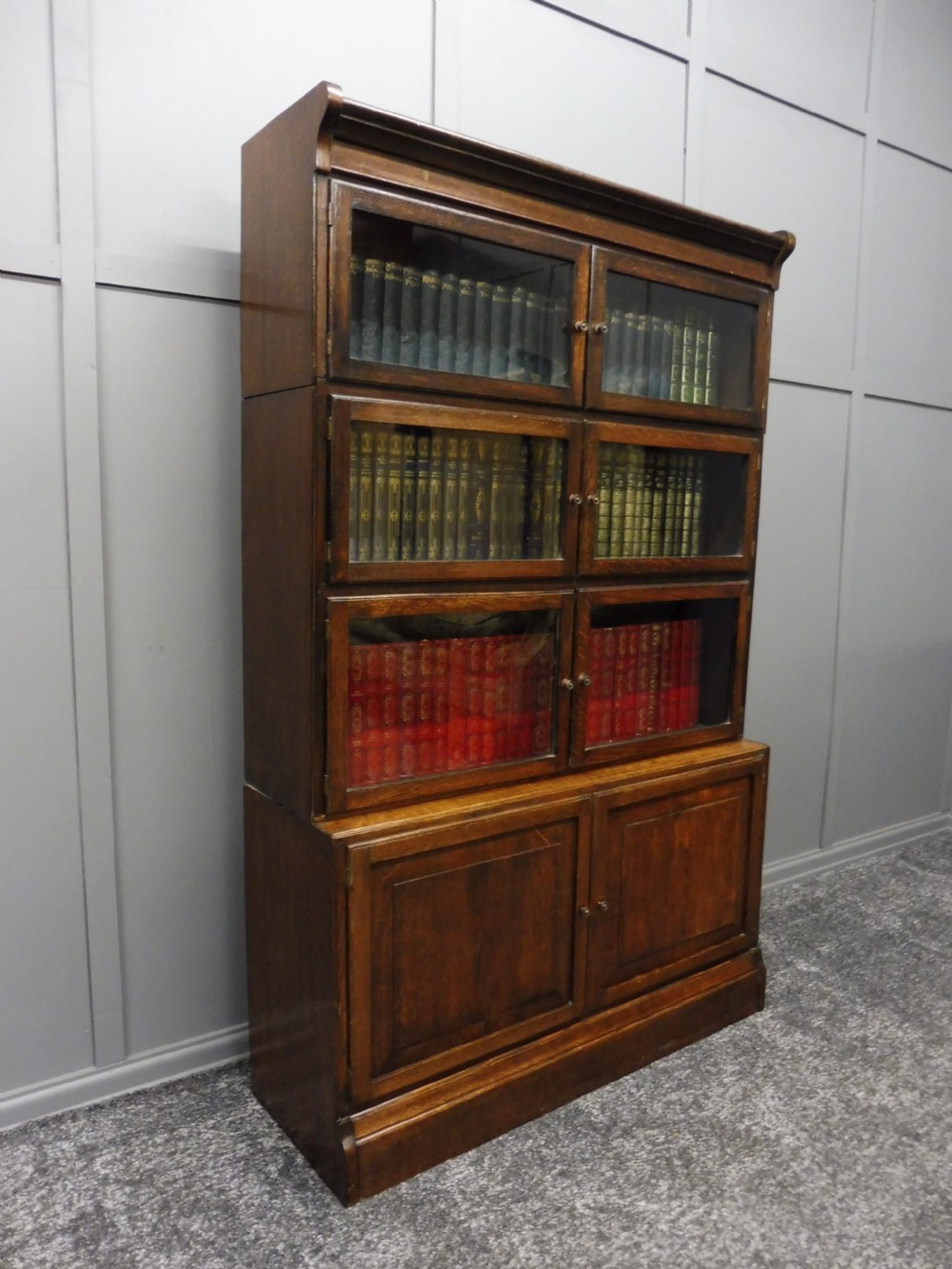 OAK FOUR HIGH STACKING LAWYERS BOOKCASE View II