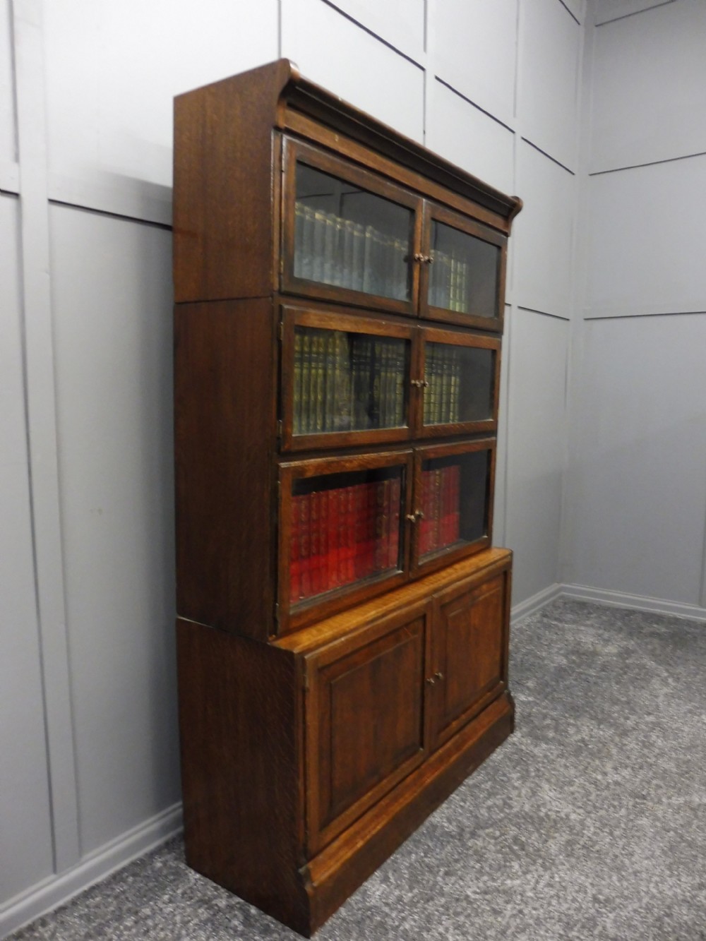OAK FOUR HIGH STACKING LAWYERS BOOKCASE View III