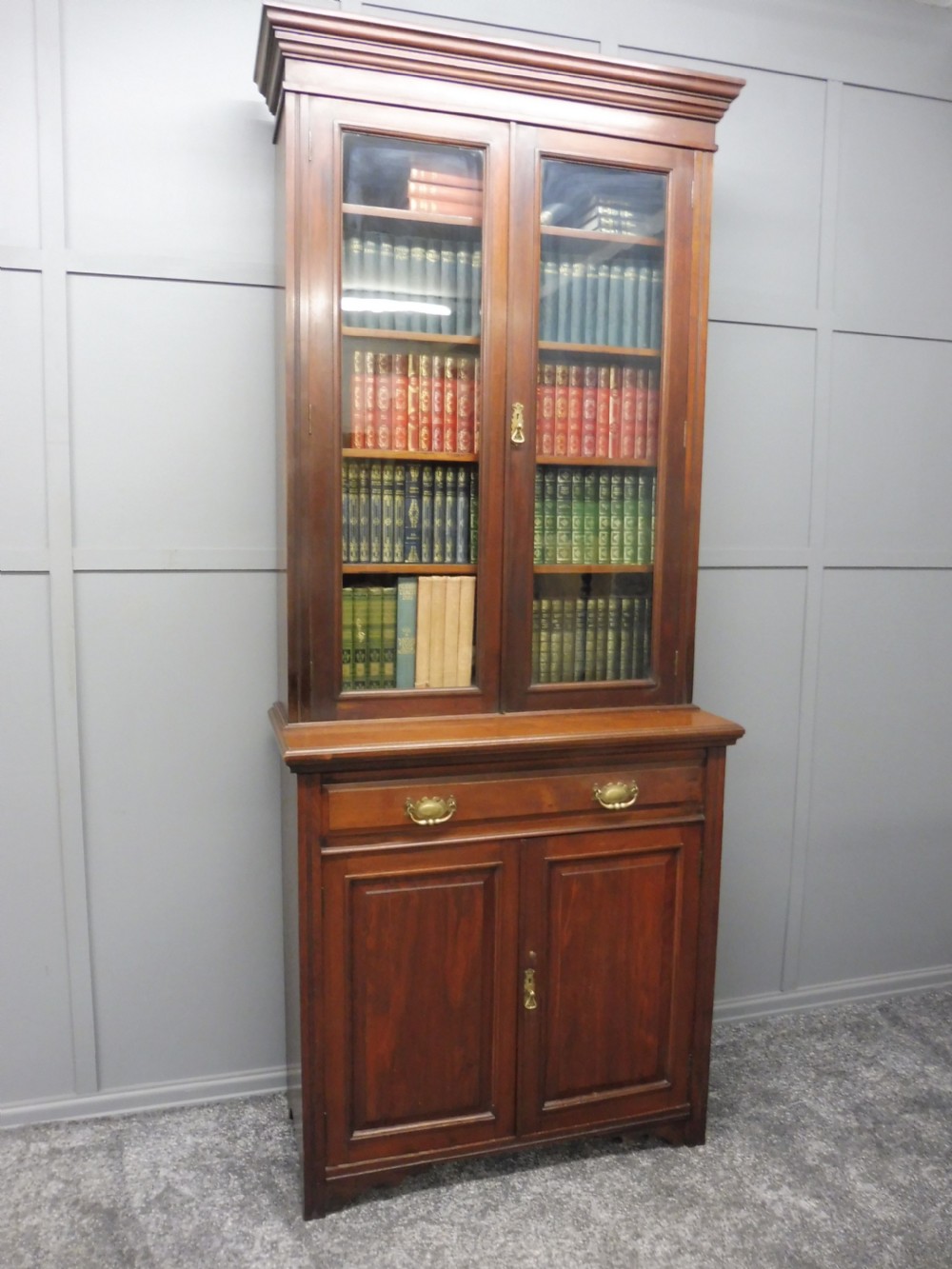 TALL SLIM EDWARDIAN WALNUT BOOKCASE