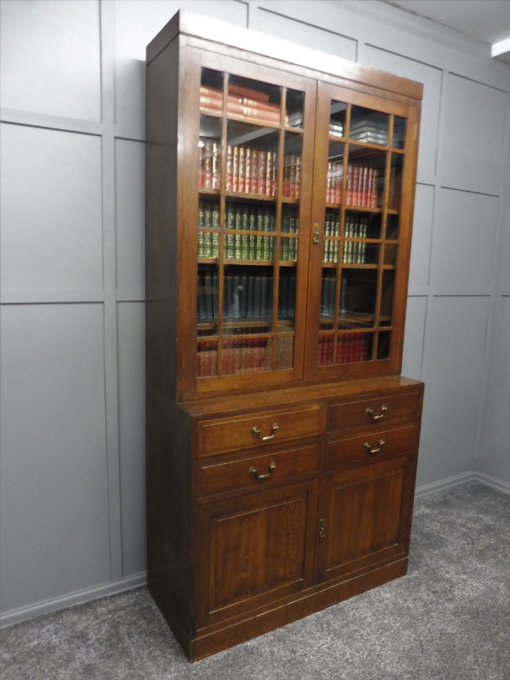 OAK ARTS AND CRAFTS CABINET BOOKCASE View II