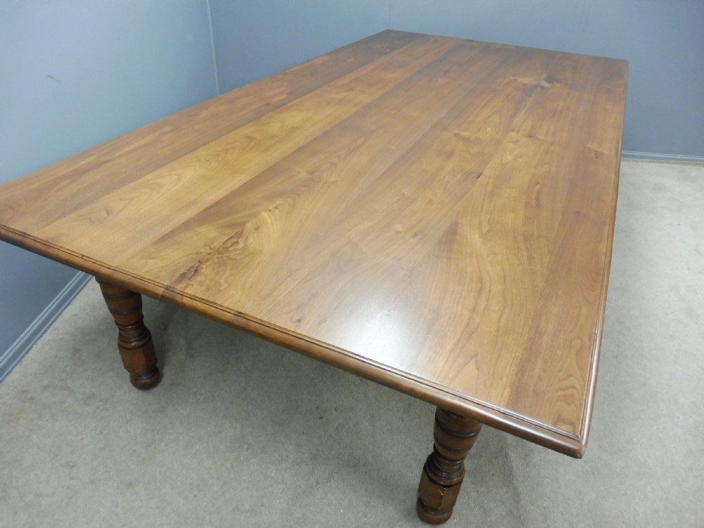 LARGE ANTIQUE WALNUT DINING TABLE SEATS 10 View V