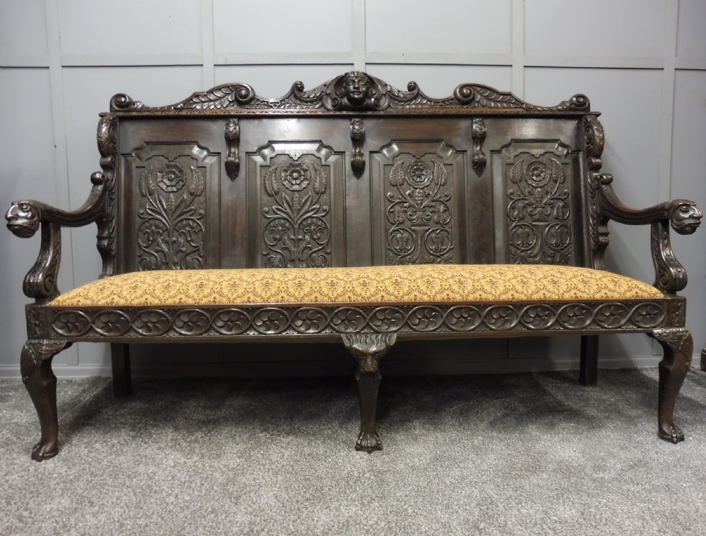 SUPERB 19TH CENTURY CARVED OAK BENCH