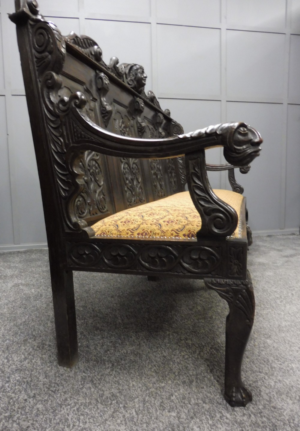 SUPERB 19TH CENTURY CARVED OAK BENCH View II