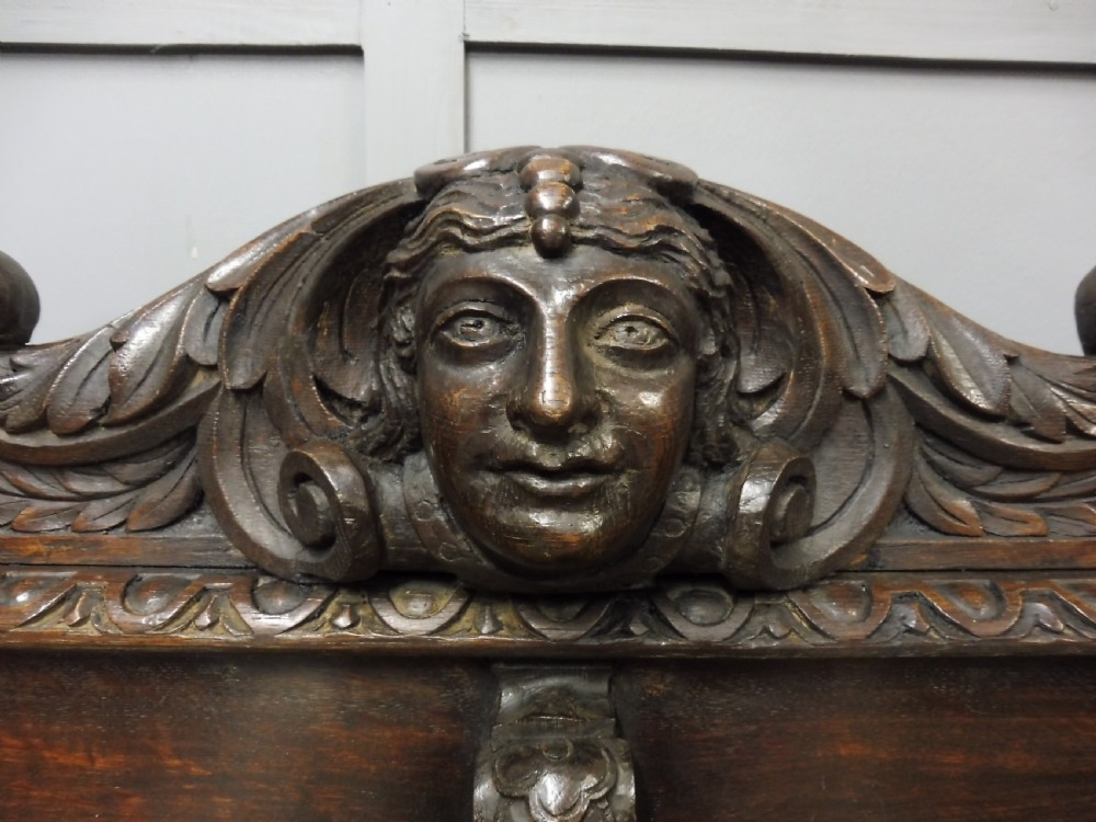 SUPERB 19TH CENTURY CARVED OAK BENCH View IX