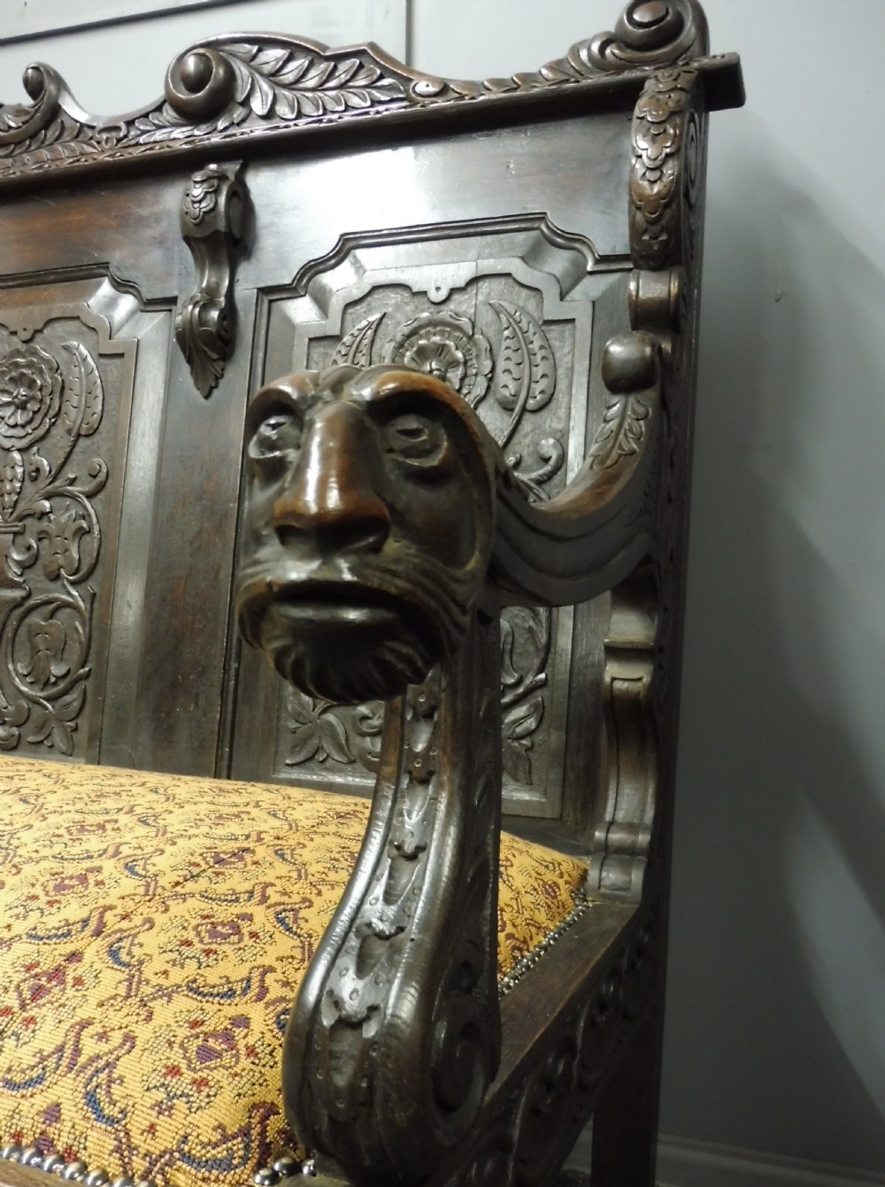 SUPERB 19TH CENTURY CARVED OAK BENCH View XI
