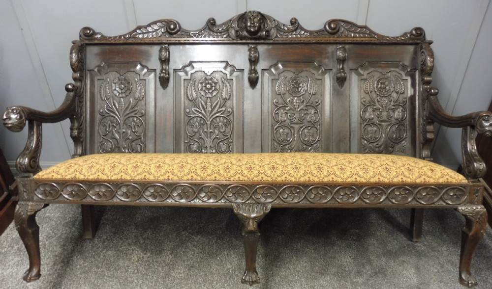 SUPERB 19TH CENTURY CARVED OAK BENCH View XIV