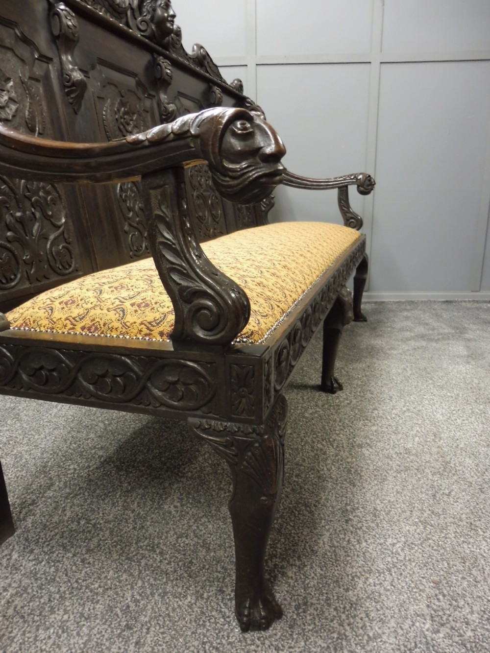 SUPERB 19TH CENTURY CARVED OAK BENCH View XVII