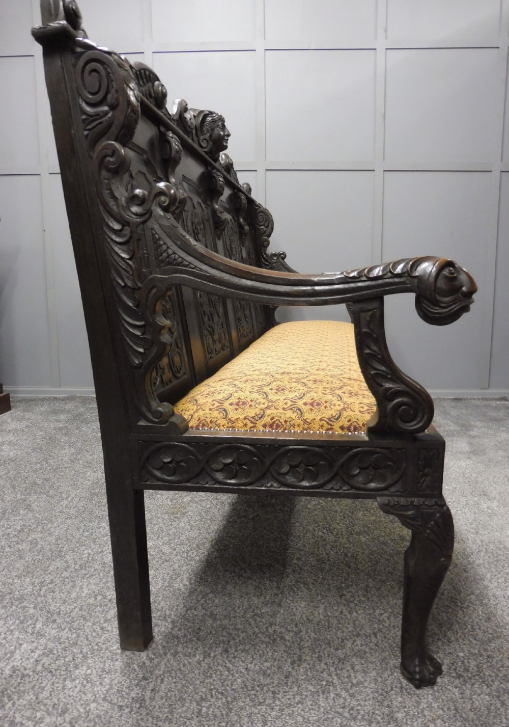SUPERB 19TH CENTURY CARVED OAK BENCH View XVIII