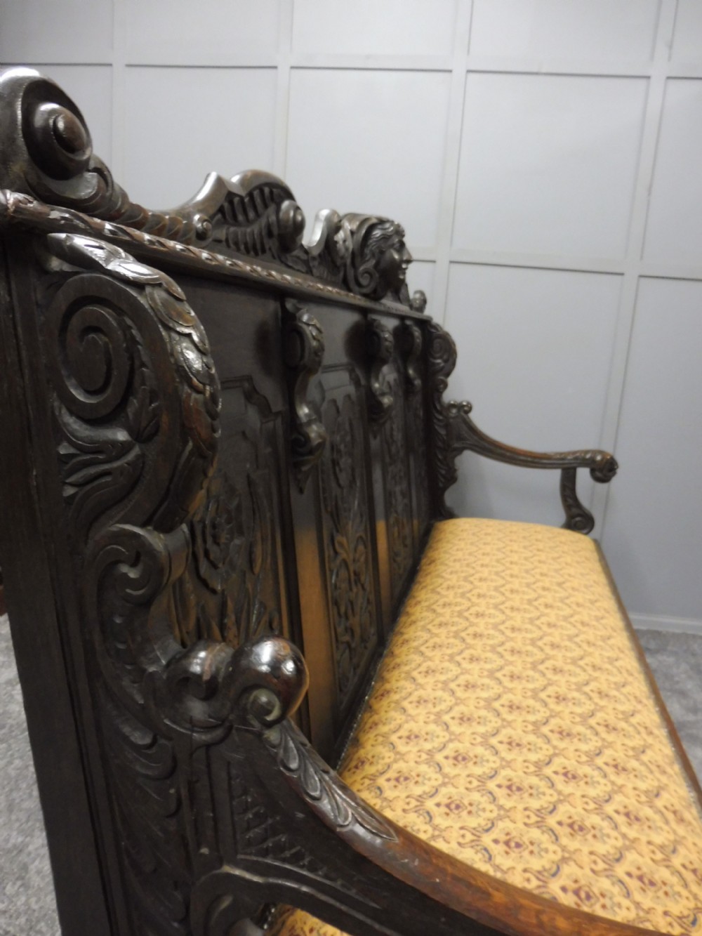 SUPERB 19TH CENTURY CARVED OAK BENCH View XIX