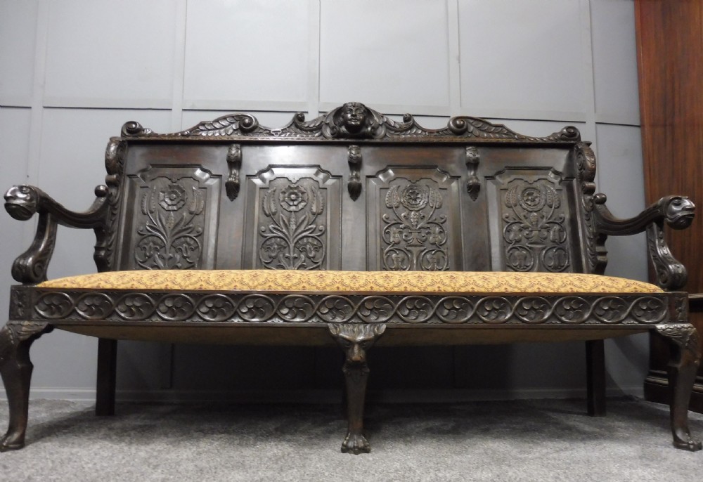 SUPERB 19TH CENTURY CARVED OAK BENCH View XX
