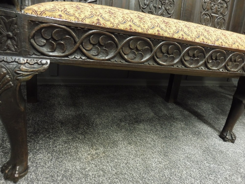 SUPERB 19TH CENTURY CARVED OAK BENCH View XXI