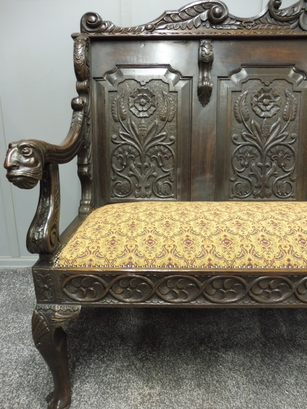 SUPERB 19TH CENTURY CARVED OAK BENCH View XXII