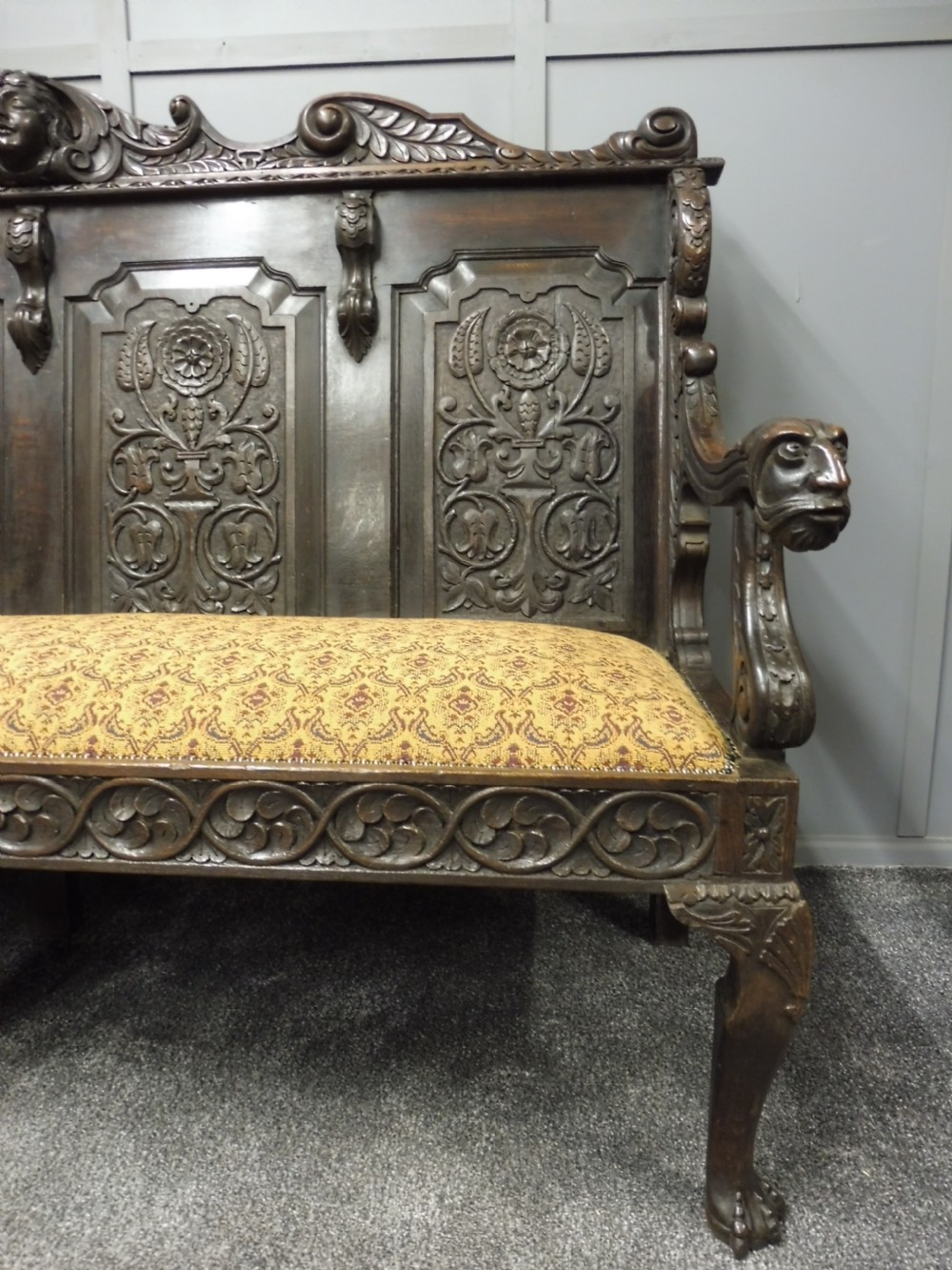 SUPERB 19TH CENTURY CARVED OAK BENCH View XXIII