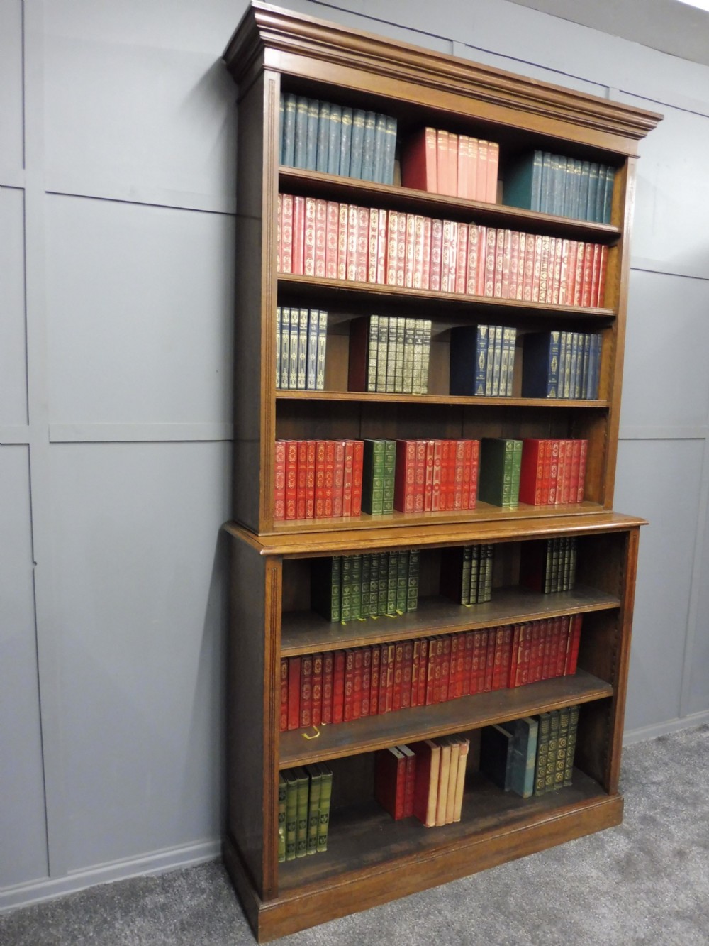 TALL LATE VICTORIAN GOLDEN OAK OPEN BOOKCASE  View II