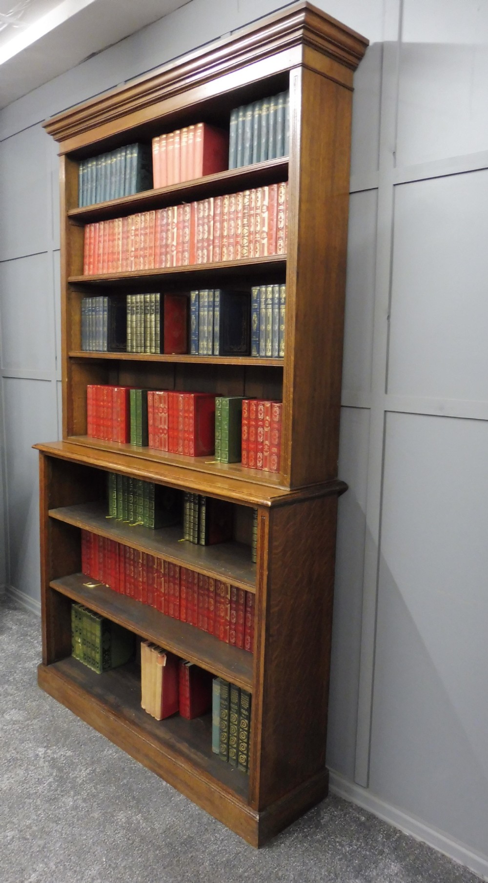 TALL LATE VICTORIAN GOLDEN OAK OPEN BOOKCASE  View III
