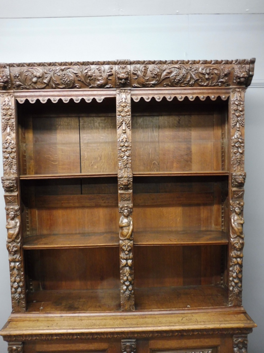 VICTORIAN CARVED OAK BOOKCASE View II