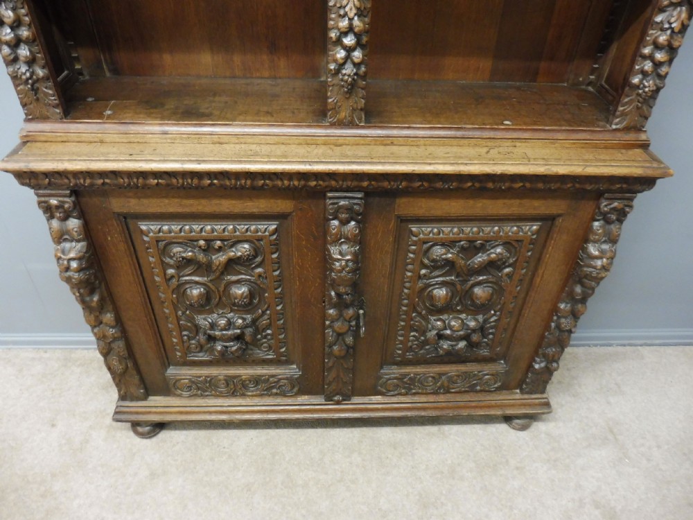 VICTORIAN CARVED OAK BOOKCASE View IX