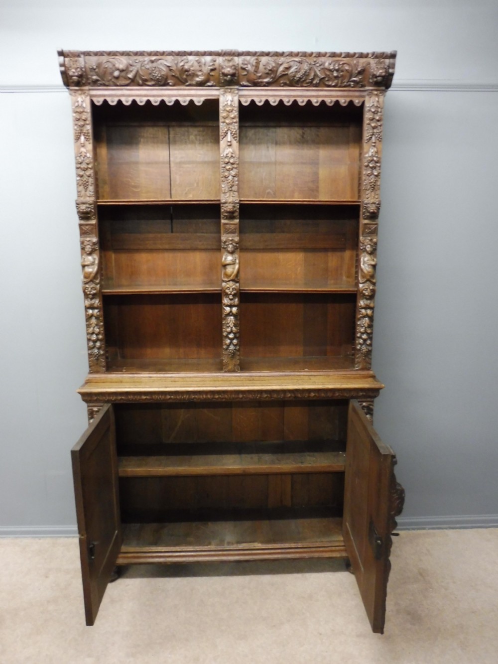 VICTORIAN CARVED OAK BOOKCASE View XI