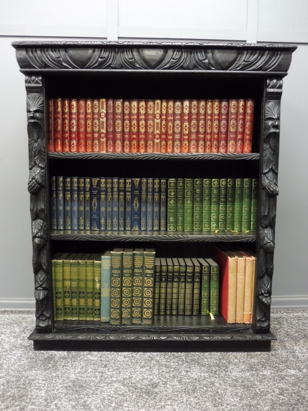 VERY DARK OAK CARVED VICTORIAN BOOKCASE  View II