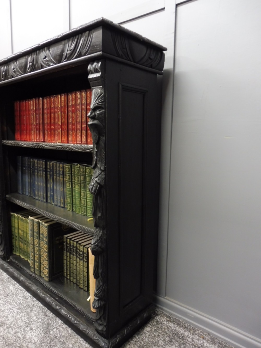 VERY DARK OAK CARVED VICTORIAN BOOKCASE  View III