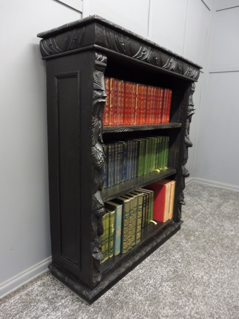 VERY DARK OAK CARVED VICTORIAN BOOKCASE  View IV