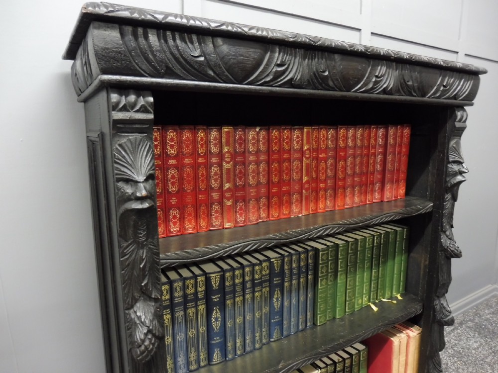 VERY DARK OAK CARVED VICTORIAN BOOKCASE  View V