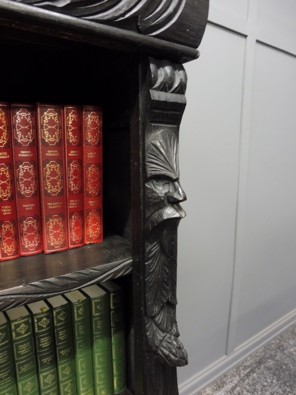 VERY DARK OAK CARVED VICTORIAN BOOKCASE  View VI