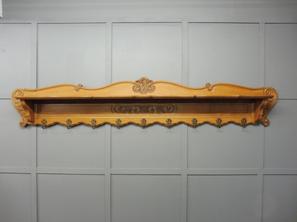 VERY LARGE CARVED OAK COAT RACK