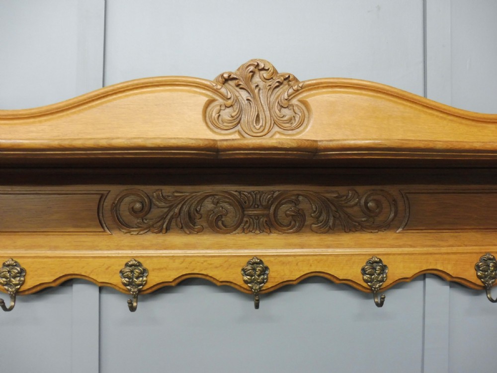 VERY LARGE CARVED OAK COAT RACK View III