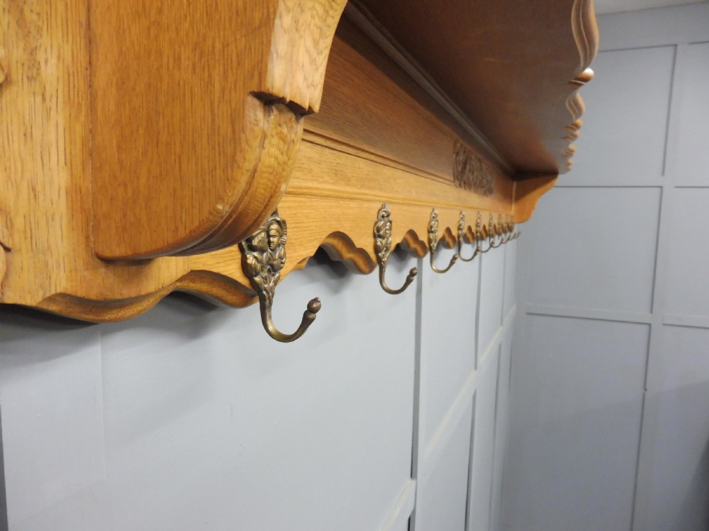 VERY LARGE CARVED OAK COAT RACK View IX