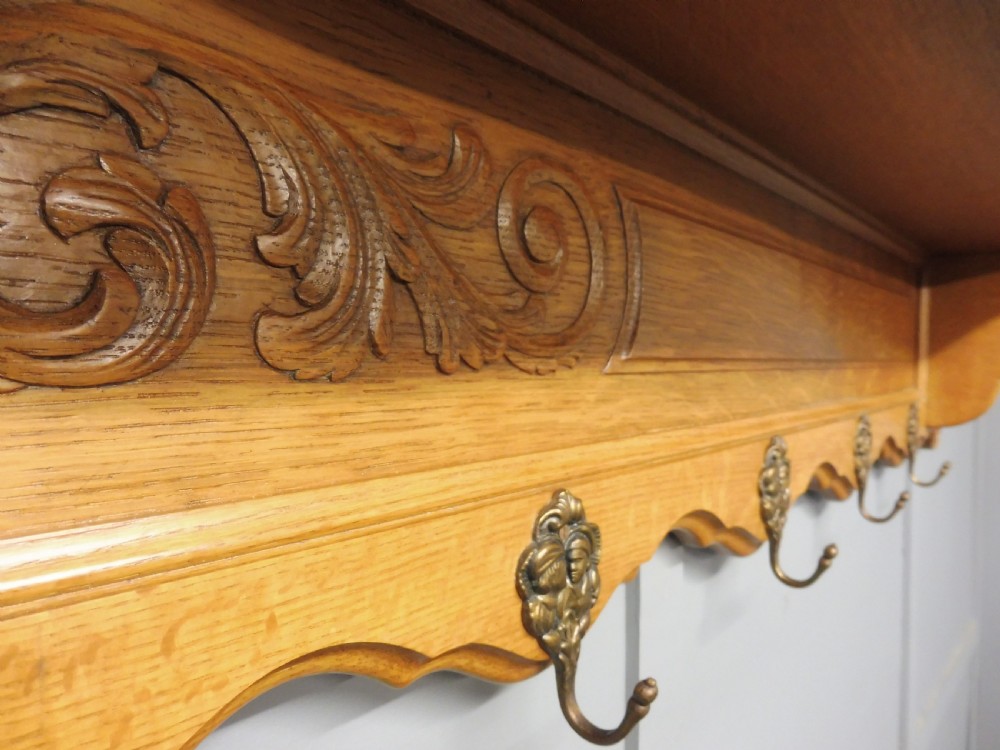 VERY LARGE CARVED OAK COAT RACK View X