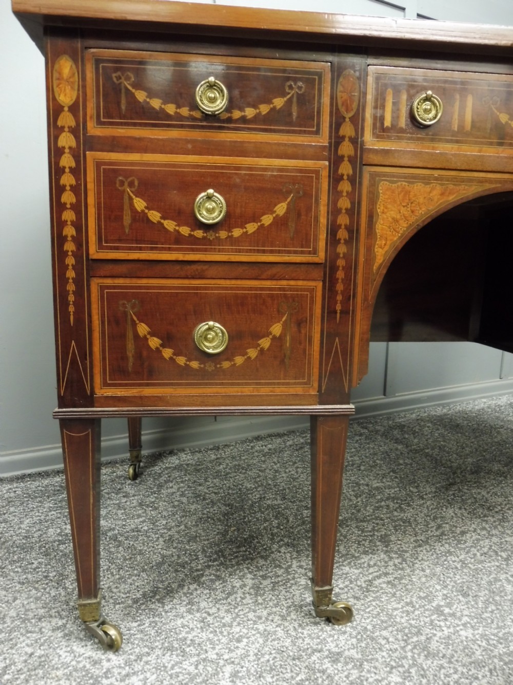 ANTIQUE INLAID MAHOGANY DESK CIRCA 1900 View VIII