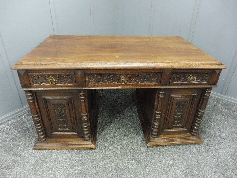 VICTORIAN CARVED OAK PARTNERS DESK View II