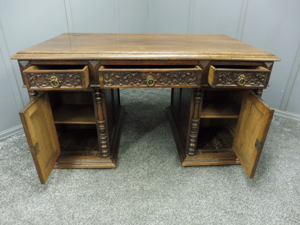 VICTORIAN CARVED OAK PARTNERS DESK View IV